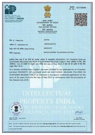 “Property of Cashew Gum as a Sustained Release Polymer in Sustained Release Tablet”